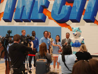 Ribbon cutting ceremony at a high school