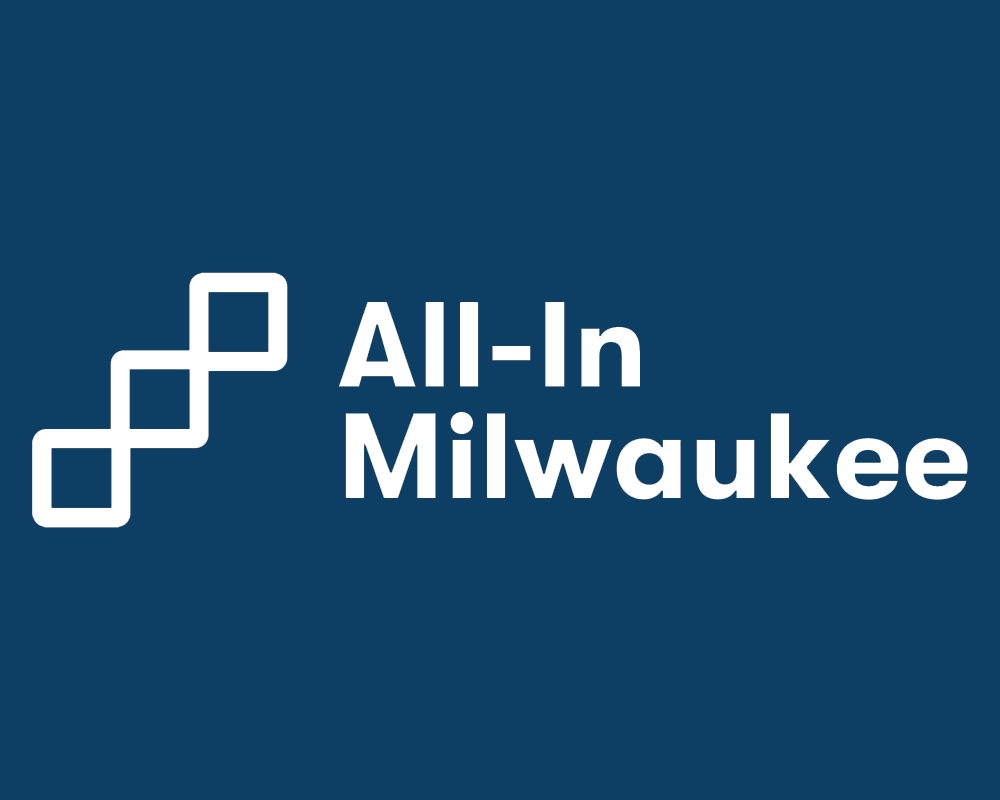 Logo for All-In Milwaukee featuring interconnected squares design